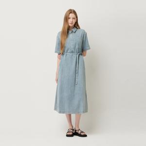 [시슬리]벨티드 데님 반팔 원피스 SAOP70541