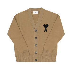 AMI UKC367 018 288 아미 드 꾀흐 빅 하트 로고 인타르시아 브이넥 공용 가디건