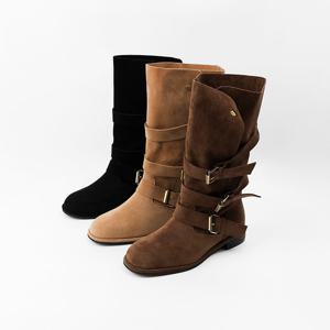 [신난다슈] 여성 미들 부츠 2cm 3종 여자 통 넓은 하프 미디 부츠 스웨이드 통굽 SKE252895