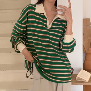 [한정수량] [올리비에스클로젯] 스트라이프 카라 코튼 티셔츠_O2509TS168C