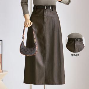 [한정수량] [커스텀에이블] [55~66]레더 미디 스커트_T2509SK059C