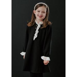 [빈]BZ540P03BK 블랙 배색 러플 원피스