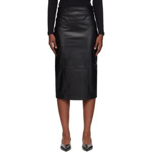 막스마라 스커트 블랙 타이가 가죽 미디 스커트 252118F092001