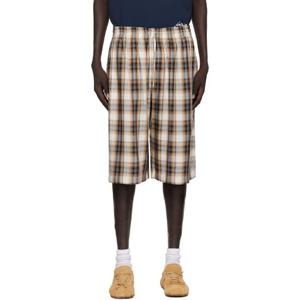 아크네 반바지 베이지   블랙 체크 쇼츠 252129M193008