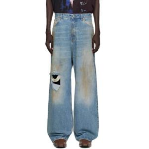 베트멍 청바지 블루 디스트레스 배기 데님 진 252669M186001