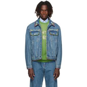 발렌티노 청자켓 블루 비즈 자수   프린트 데님 재킷 252476M177000