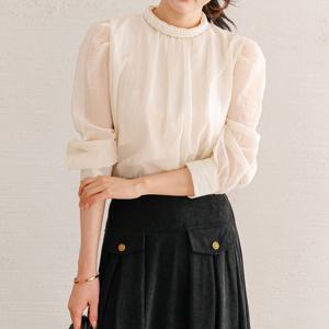 [한정수량] [모리스커밍홈] 진주넥 포인트 셔링 블라우스_M2509BL086C