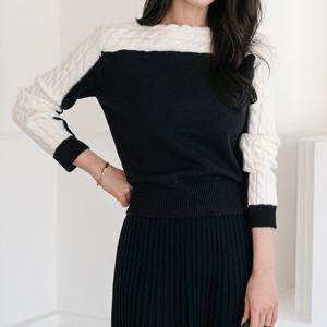 [한정수량] [모리스커밍홈] 보트넥 꽈배기 배색 니트_M2509KN099C