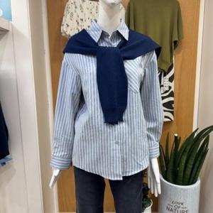 클리지 DP01 어깨 숄 스트라이프 롱 셔츠 CP7WBL09