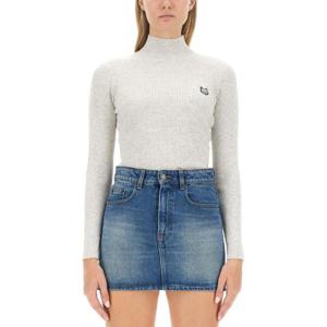 메종키츠네 볼드 폭스 헤드 패치 파인 립드 터틀넥 LW00806KT109