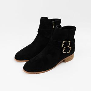 [신난다슈] 여성 앵클부츠 3cm 숏 앵글 부츠 소가죽 스웨이드 발편한 통굽 BS25107 블랙