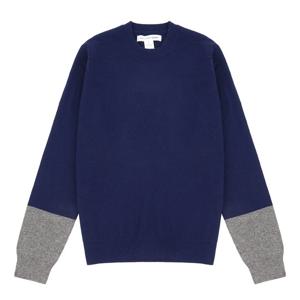 꼼데가르송 네이비 컬러 블록 라운드넥 울 니트 스웨터 FZ-N112