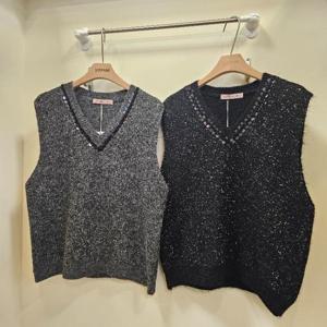 스테파니 HC07 스팽글 V넥 니트 조끼 A25SW5401