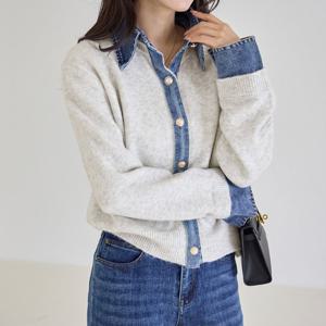 [한정수량] [모리스커밍홈] 데님셔츠 배색 금장 가디건_M2510CD039C