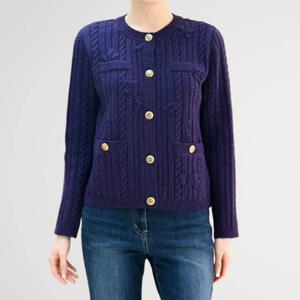 [비꼴리끄(여성)]금장 버튼 카라리스 니트 자켓 B254KJ3030