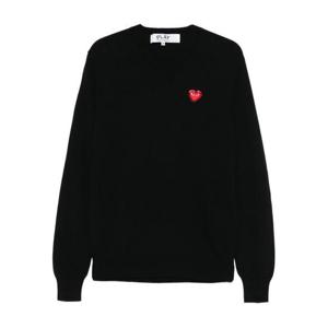 꼼데가르송 플레이 레드 하트 x 라인스톤 브이넥 스웨터 AXN8010