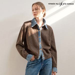 [나인식스뉴욕(영캐릭터)]카라넥 데님 배색 버튼업 긴팔 울 가디건 (NP4CK019L0)