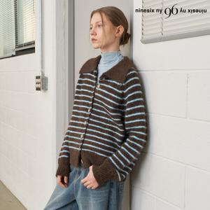 [나인식스뉴욕(영캐릭터)]데일리 카라넥 스트라이프 니트 울 가디건 (NP4CK020L0)