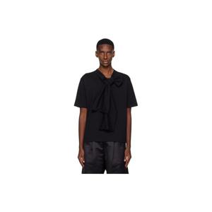 드리스반노튼 티셔츠 블랙 리본 네크라인 코튼 티셔츠 252358M213013