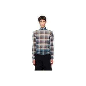 드리스반노튼 터틀넥 블루 메시 터틀넥 탑 252358M205019