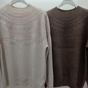 Destijl HC06 스판 펀칭 배색 레이스넥 반목폴라 깔끔한 니트티 D2543sw09