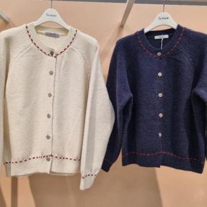 Destijl HC34 신축성좋은 앞오픈형 체크단추 스티치라인 니트가디건 D2543cD04