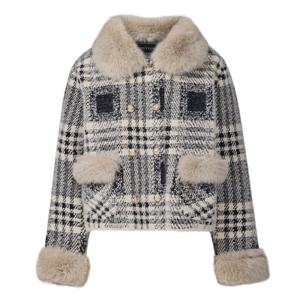 FOCUS  퍼 트리밍 배색 체크 니트 코트 PBINF5W1CT1581