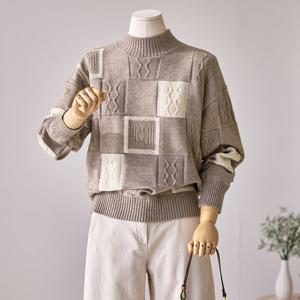 [한정수량] [커스텀에이블] 골지 반목 스퀘어 배색 니트_T2511KN167D