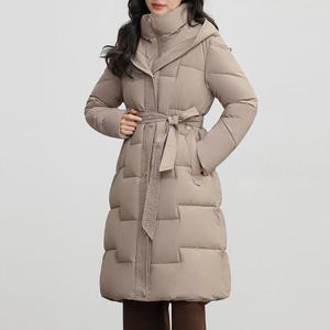 [한정수량] [모리스커밍홈] 벨티드 하이넥 후드 롱 패딩 코트_M2410PD602D