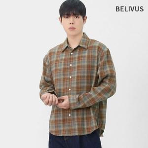 빌리버스 남성 데일리 간절기 체크 면 셔츠 빈티지 무드 레이어드 남방 BRAT135