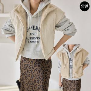 [한정수량] [모리스커밍홈] [양면]리버시블 패딩&퍼 베스트(밑단 스트링)_M2512FU007D