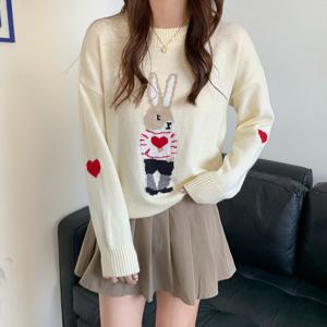 [한정수량] [올리비에스클로젯] 하트 래빗 라운드 니트_O2412KN181D