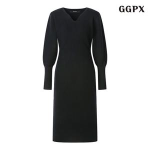 [지지피엑스]페미닌 V넥 비스코스 긴팔 니트 롱 원피스 (GODOW013D)