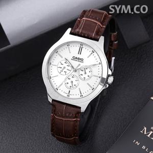 카시오 MTP-V300L-7A 클래식 라운드 멀티기능 정장캐쥬얼 남자 가죽 시계 c