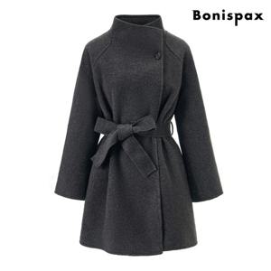 [보니스팍스]스탠드 카라 원버튼 하프 벨티드 코트 (XP4JH004L0)