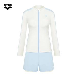 아레나 웨이비 A6BL1PS02 WHT (주머니백 증정) 여성비치 레귤러핏 집업래쉬가드 2PCS 세트수영복
