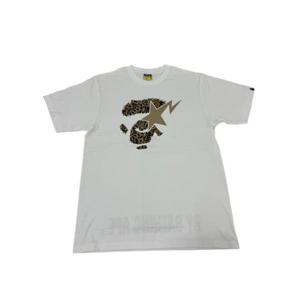 베이프 와일드 레오파드 패턴 에이프 페이스 스타 티셔츠 001TEL801042M WHT