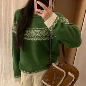 [한정수량] [올리비에스클로젯] 체크 노르딕 라운드 울 니트_O2512KN077D