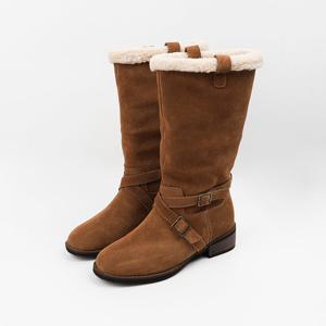 [신난다슈] 여성 미들부츠 4cm 여자 방한 하프 털 부츠 뽀글이 소가죽 스웨이드 MRO257259 베이지