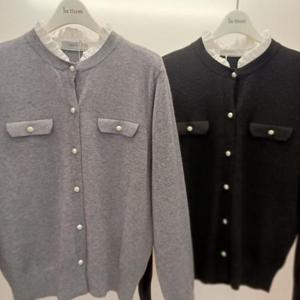 Destijl HC06 부드럽고 깔끔한 니트티형 프릴 라운드 니트 진주가디건 D2613cr01