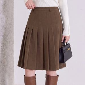 [한정수량] [모리스커밍홈] [55-77]플리츠 스웨이드 미디스커트_M2512SK115D