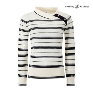 나인식스뉴욕  사이드 카라넥 믹스 라인 니트 (NQ1KP006M0)