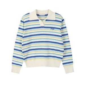 플라스틱아일랜드  오픈카라 스트라이프 니트 (PS1KL261)