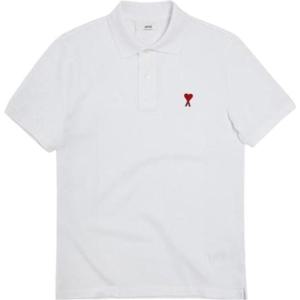 아미 BFUPL001 760 100 하트 로고 화이트 폴로 피케 티셔츠 카라티