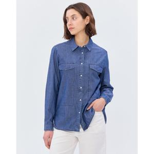 (+더블쿠폰 10%) 헤지스 여성 25SS 스테디셀러데님다크네이비 워싱 긴소매 셔츠 WSSH5B381N3