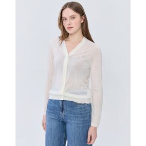 (+더블쿠폰 10%) 헤지스 여성 25SS 스테디셀러울100%아이보리 홀가먼트 파인 메리노울 긴소매 브이넥 가디건 WSSW5BC33IV