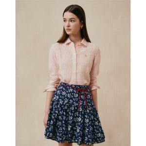 (+더블쿠폰 10%) 헤지스 여성 25SS 스테디셀러린넨100%오렌지 스트라이프 레귤러핏 긴소매 셔츠 WSSH5BC31O2