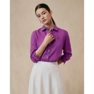 (+더블쿠폰 10%) 헤지스 여성 25SS 스테디셀러린넨100%퍼플 솔리드 레귤러핏 긴소매 셔츠 WSSH5BC30U2