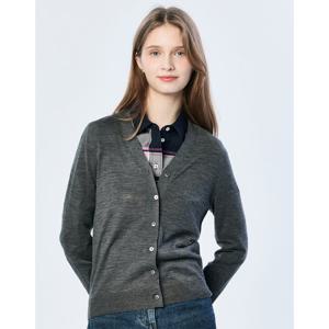 (+더블쿠폰 10%) 헤지스 여성 25SS 스테디셀러울100%그레이 홀가먼트 파인 메리노울 긴소매 브이넥 가디건 WSSW5BC33CG