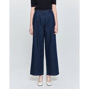 (+더블쿠폰 10%) 헤지스 여성 25SS 스테디셀러데님와이드네이비 턱 장식 밴딩 헤지데님 팬츠 WSPA5B452N1